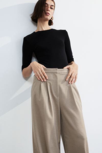 Wide-leg Pants - Beige - Ladies | H&M US | H&M (US + CA)