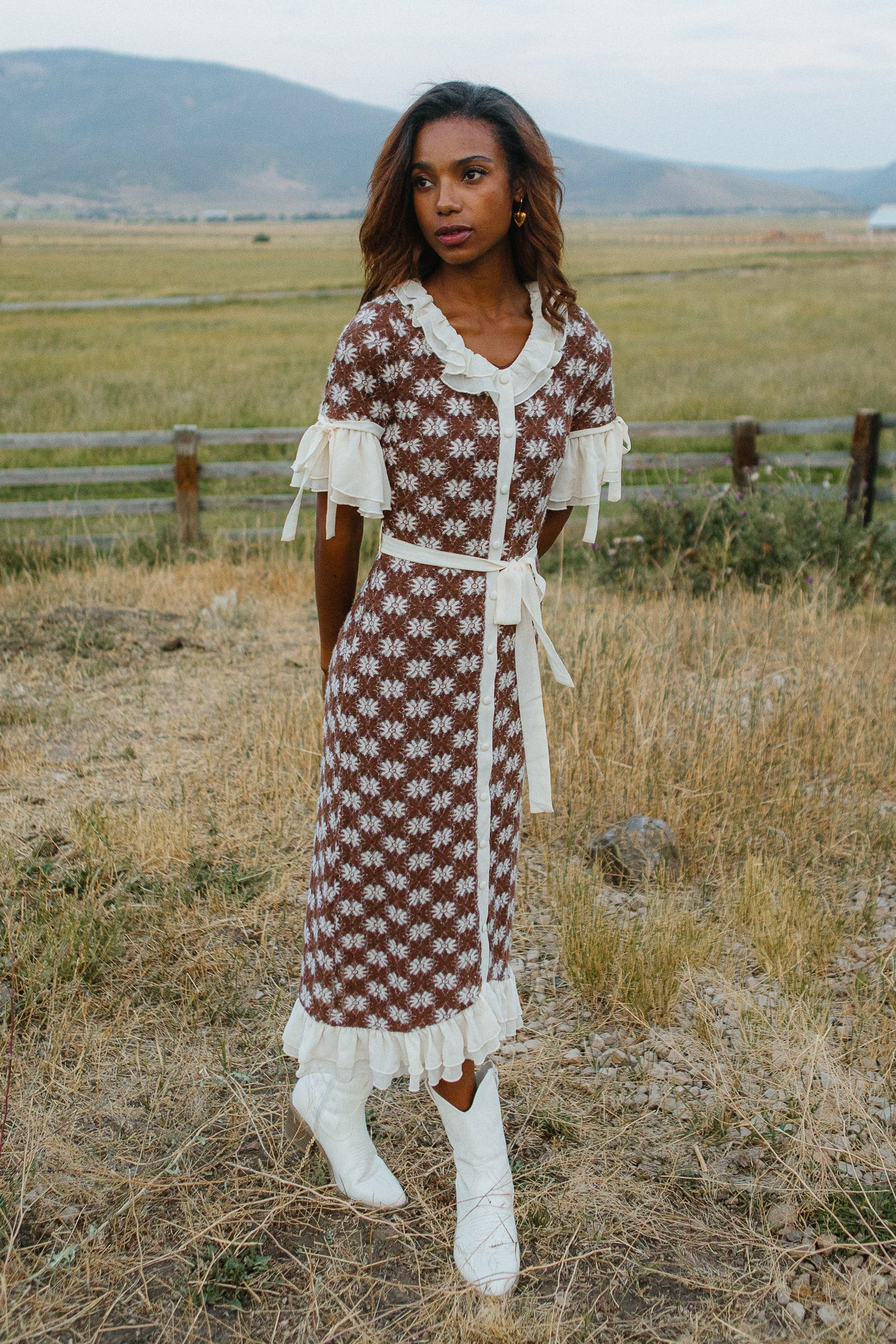 Becca Crochet Dress in Brown | Ivy City Co