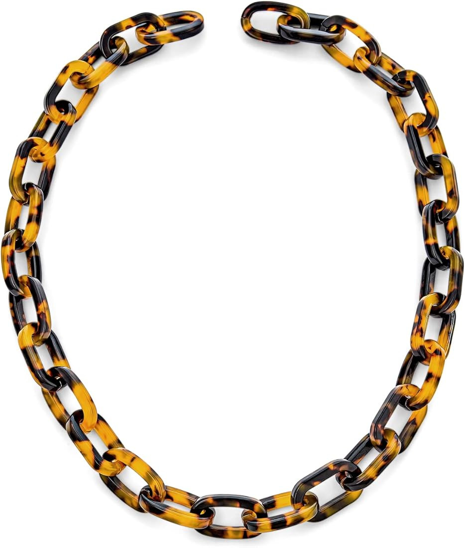 Bling Jewelry Fashion Golden Brown Long Oval Link Faux Tortoise Shell Collar Choler Necklace For ... | Amazon (US)