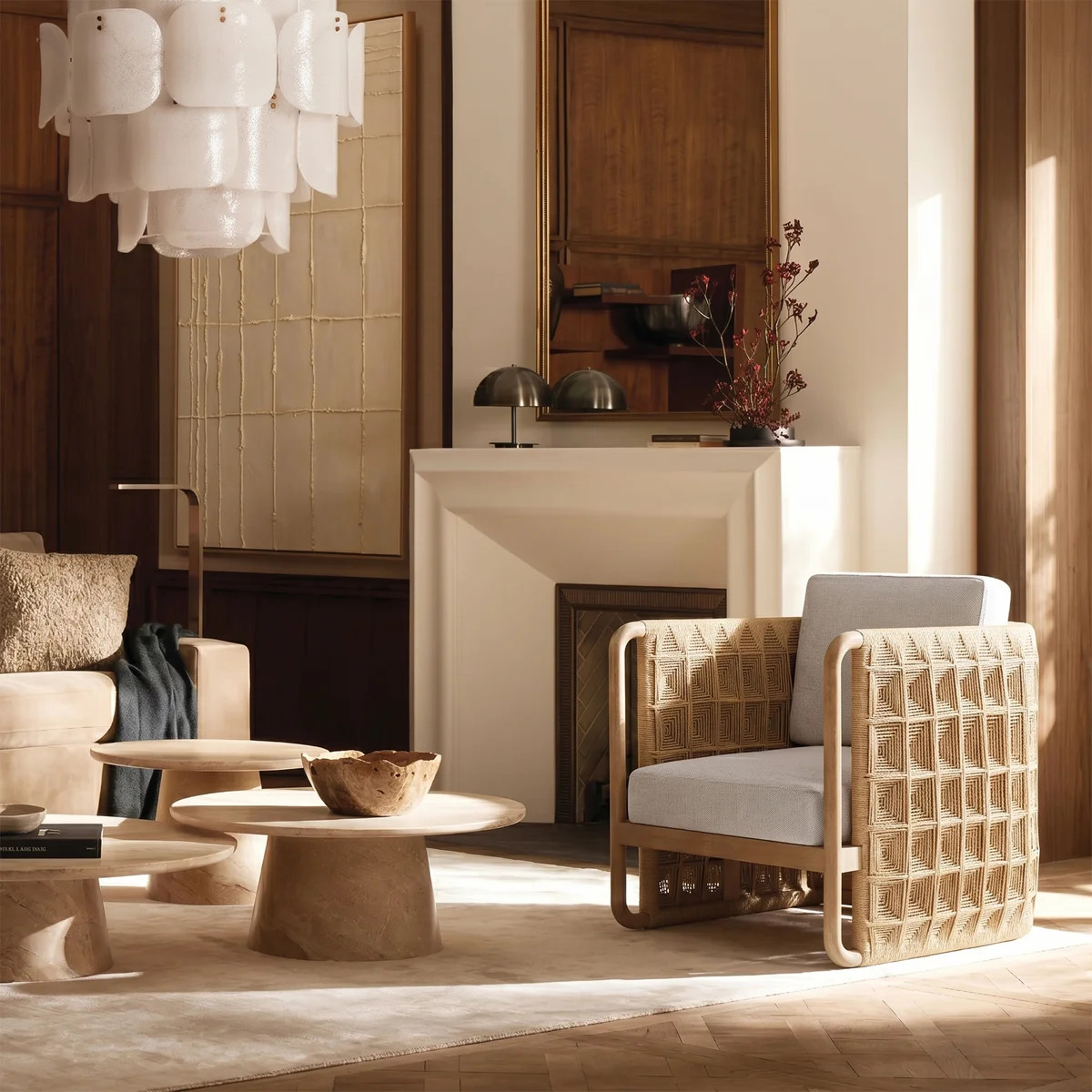DAMIEN Woven Rope Accent Chair with Geometric Square Design | Wayfair North America