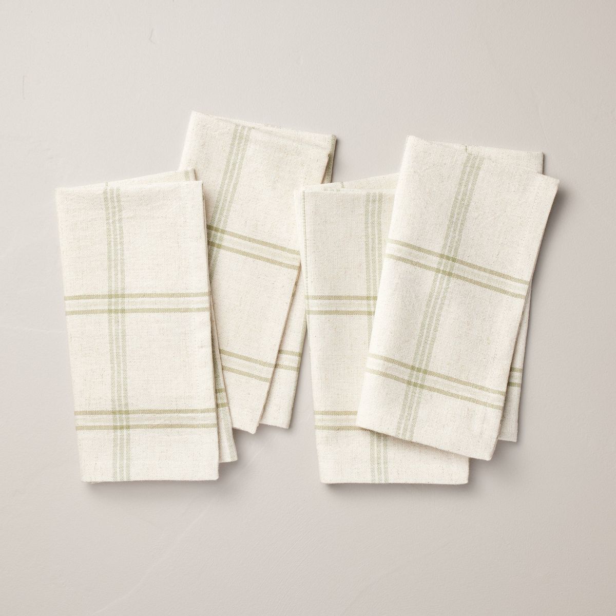 4pk Tri-Stripe Plaid Cloth Napkins Light Green/Natural - Hearth & Hand™ with Magnolia | Target