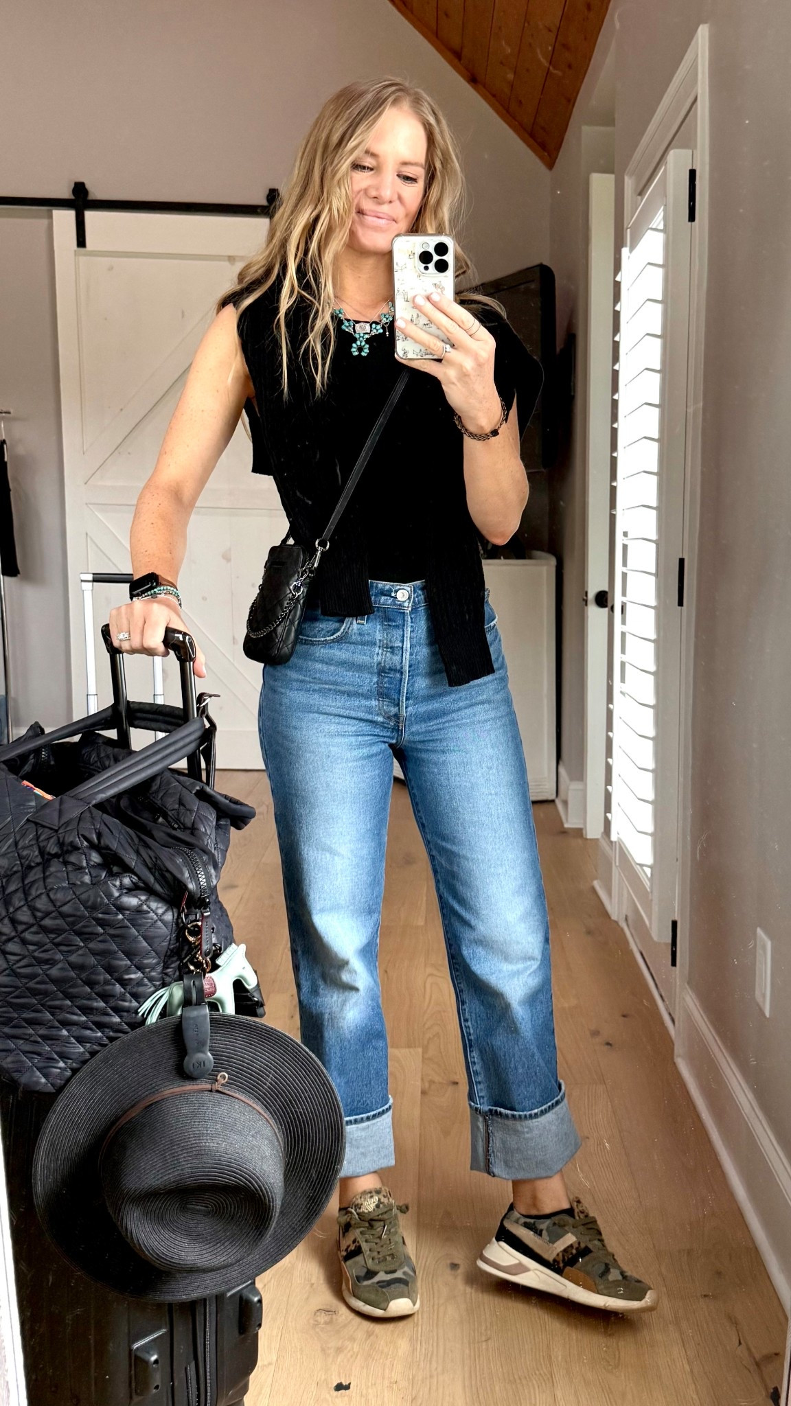 Travel outfit

Size reference 5’ 9” 140 lbs

Black high neck tank - medium

Black open cardigan - older Walmart size small

Ribcage Levi’s - 27 x 32

Sneakers - older Gola tts 



🔍travel outfit. Levi’s jeans outfits. Amazon tanks. Airplane outfits. Travel jeans outfits. Easy jeans outfits. High waisted jeans outfits. Tennis shoes and jeans outfits. 

#LTKSummerEdit #LTKFindsUnder50 #LTKTravel