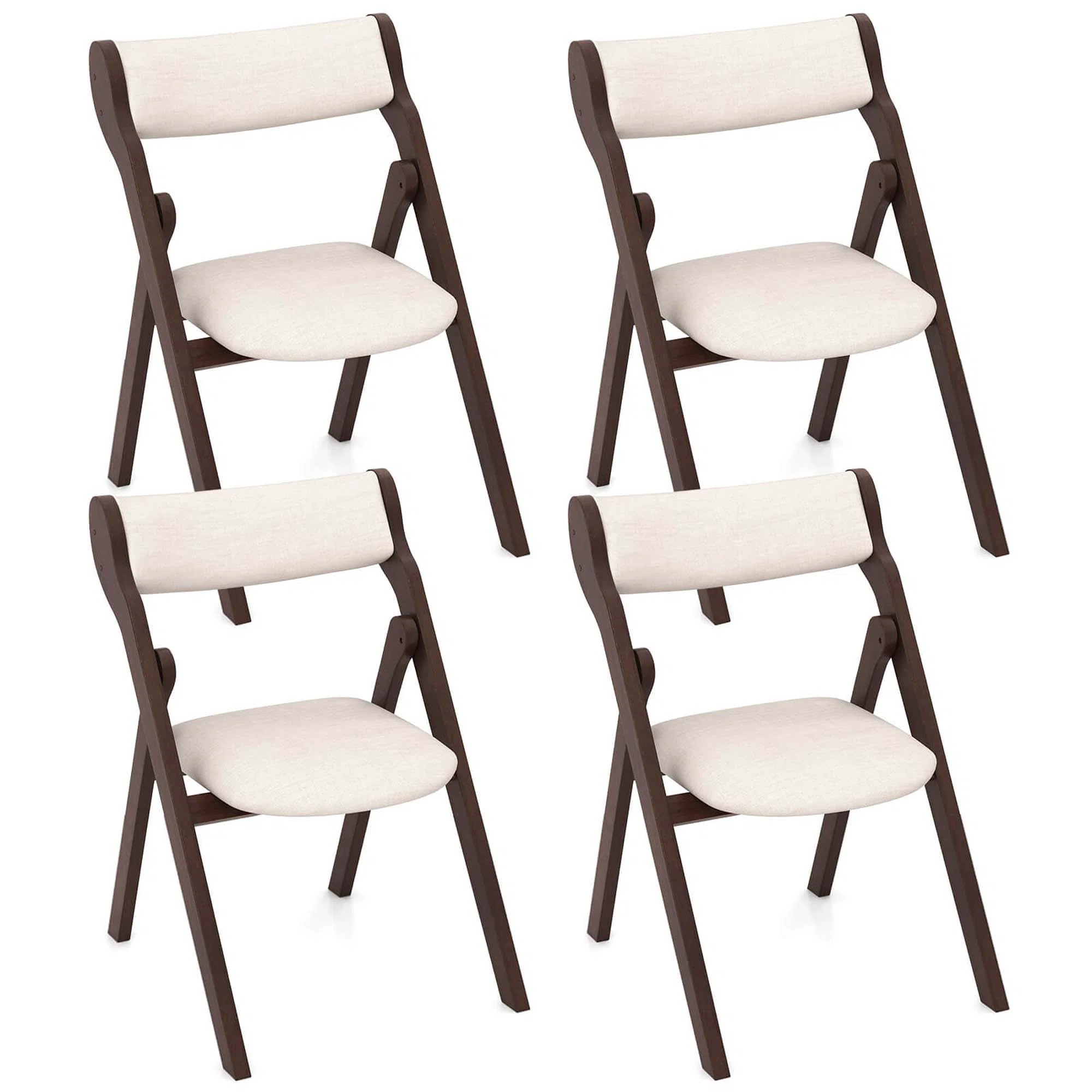 Set Of 4 Folding Chairs With Comfy Padded Backrest & Seat Natural Rubber Wood Frame | Wayfair North America