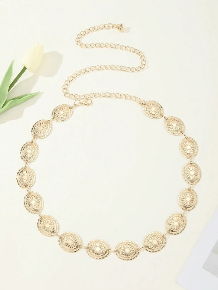 1PC Western Chain Belt Body Chain European And American Fashion Metal Waist Chain With Daisy, Pet... | SHEIN