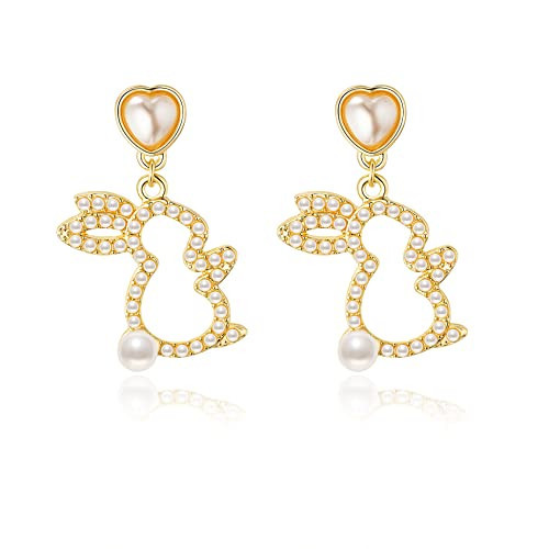 Pearl Bunny Easter Earrings, Fashionable Statement Earrings for Women, Sparkling CZ Bunny Drop Earrings, Perfect Jewelry as Easter Holiday Outfit Ornament | Amazon (US)