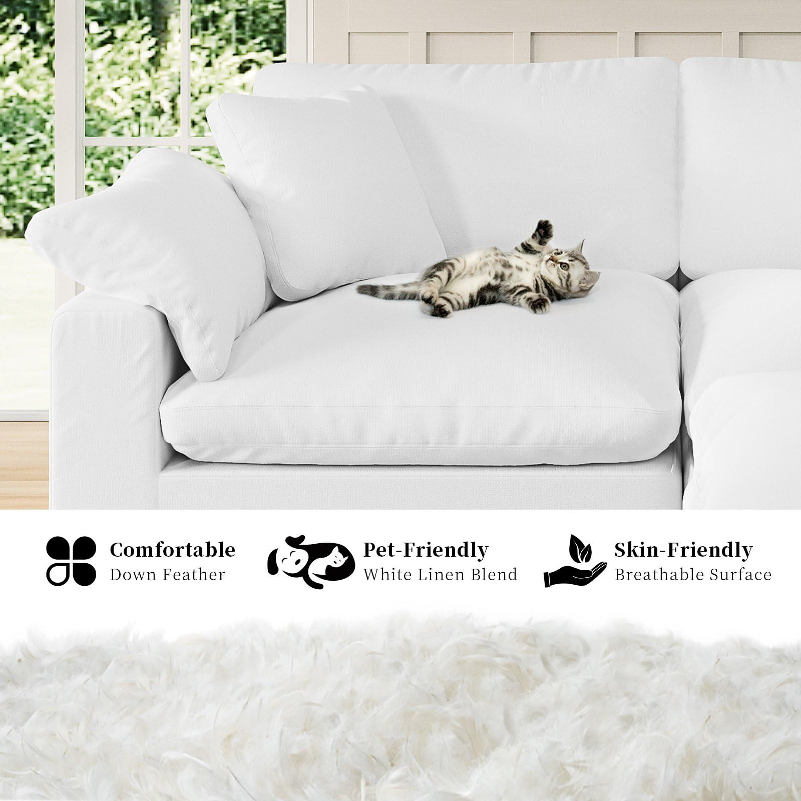 Modular Sectional Sofa Cloud Couch,Down Filled Comfy Cloud Modern Sofa,White Linen Oversized Couc... | Amazon (US)