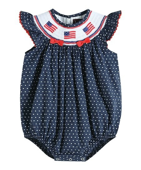 Navy American Flags Smocked Romper - Toddler | Zulily