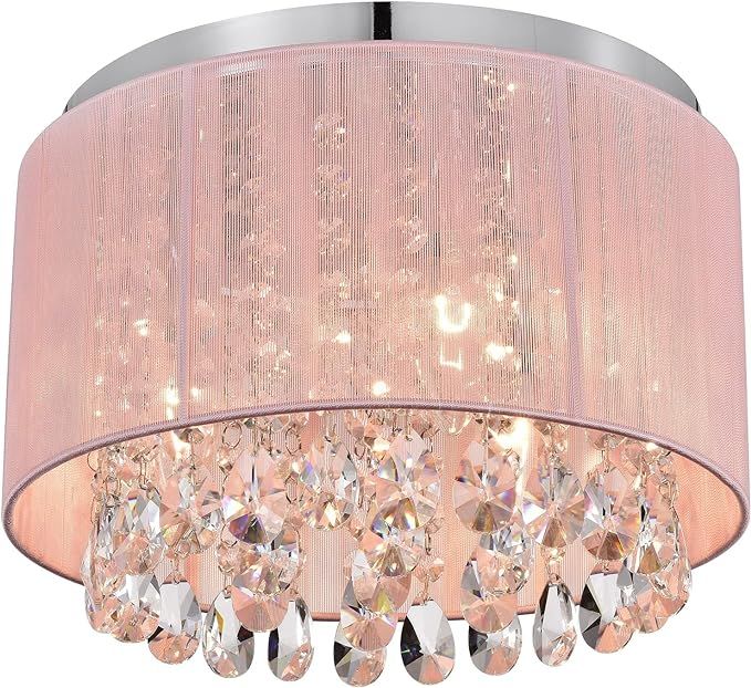Pink Chandelier Drum Flush Mount Chandelier Crystal Ceiling Light Fixture 3 Light Bedroom Chandel... | Amazon (US)