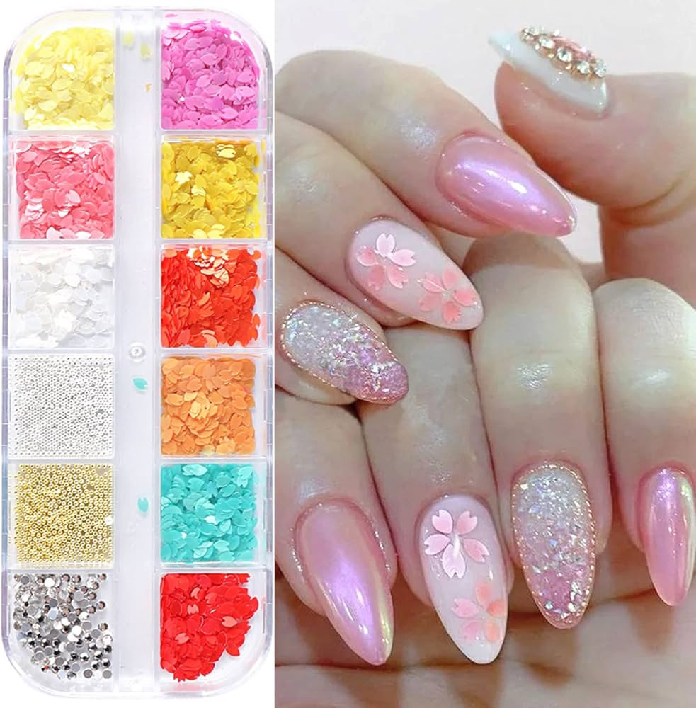 Flower Petals Glitter Nail Art Sequins, Mixed Floral Nail Flakes Beads Rhinestone Nail Art Design... | Amazon (US)