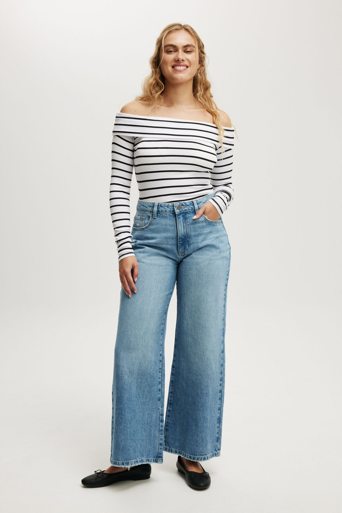Staple Rib Off Shoulder Long Sleeve Top | Cotton On (US)