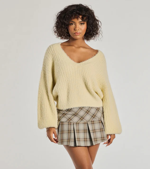 Cuddle Up Eyelash Knit V-Neck Sweater | Windsor Stores