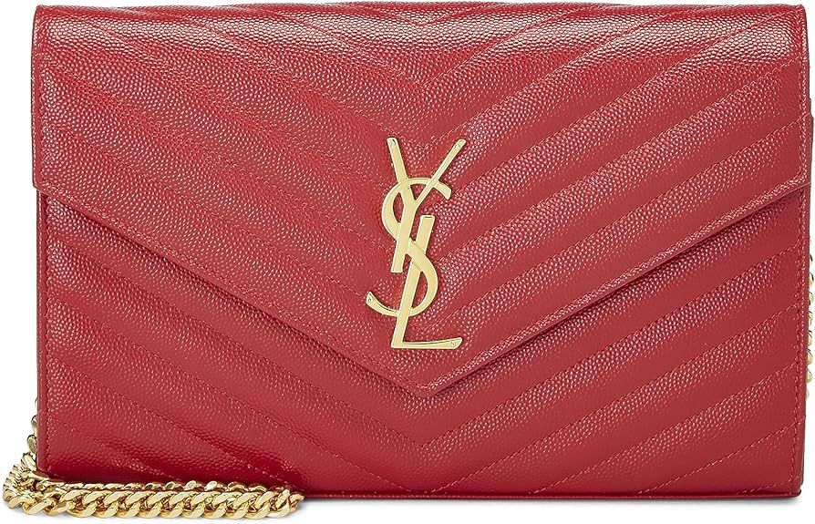 Amazon.com: Yves Saint Laurent, Pre-Loved Red Grained Calfskin Envelope Wallet-On-Chain (WOC), Re... | Amazon (US)