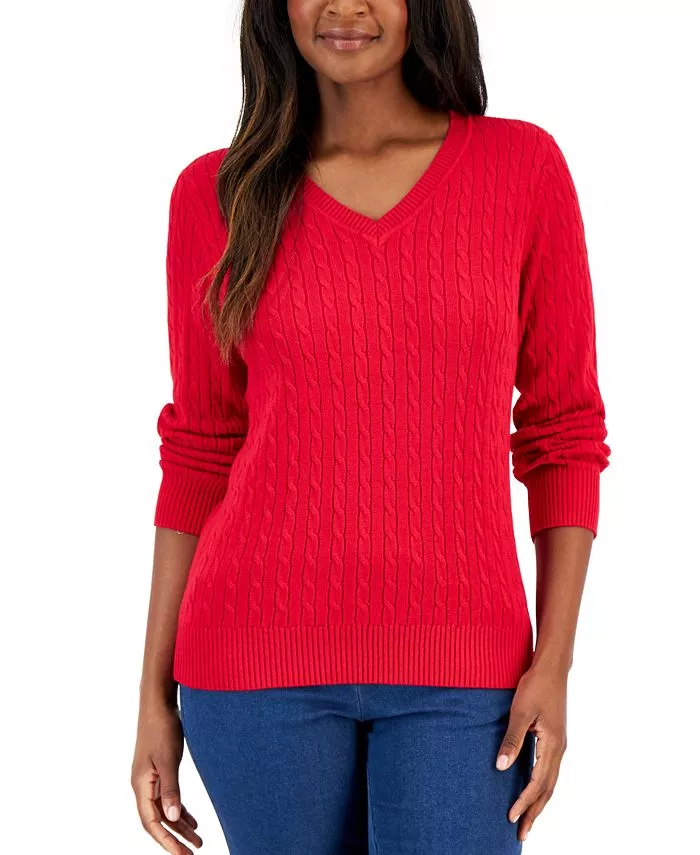 Macy's Karen Scott Women Self-Striped Pure Cotton Pullover - Price