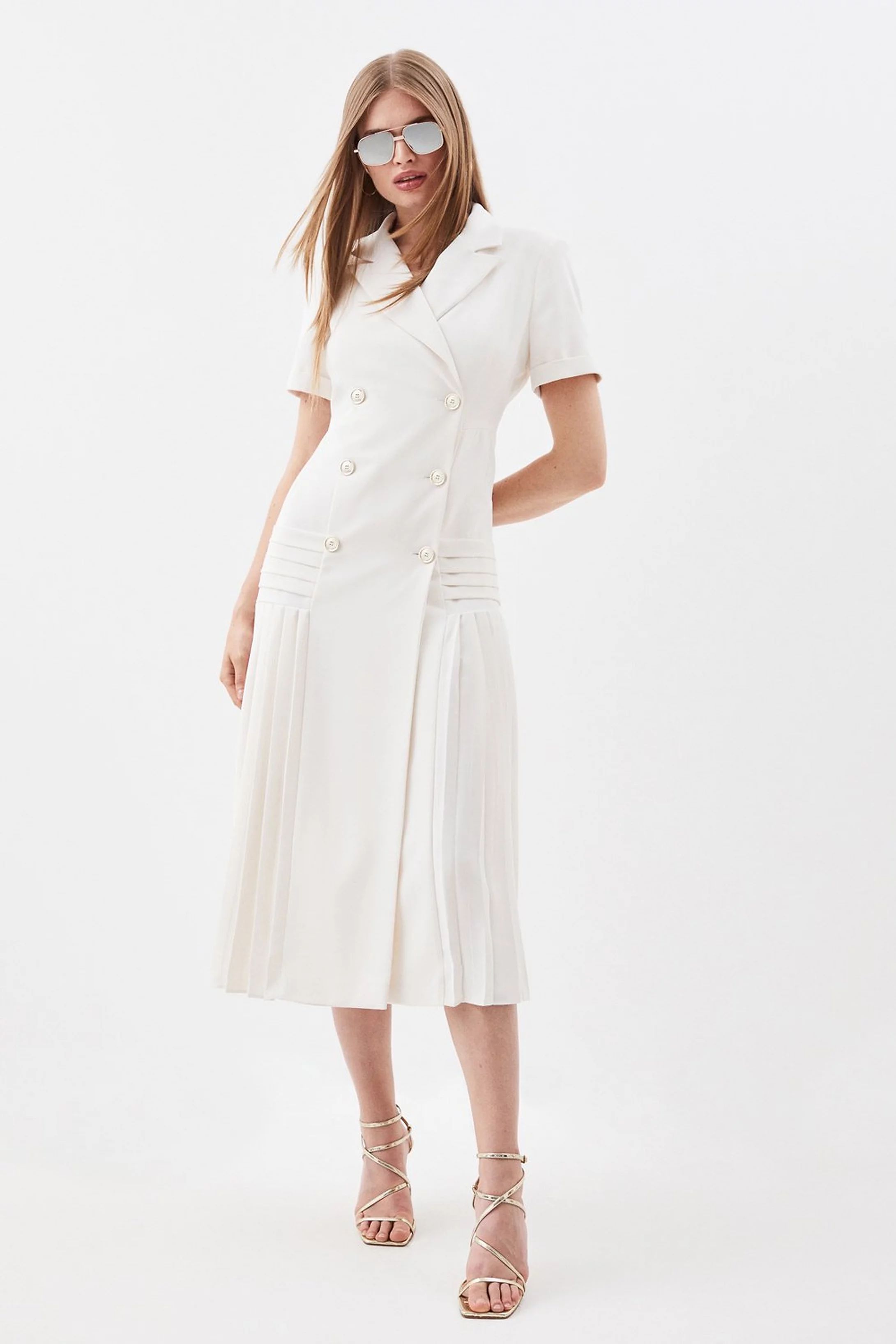 Petite Pleated Woven Midi Blazer Dress | Karen Millen UK + IE + DE + NL