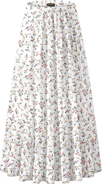 NASHALYLY Women's Chiffon Elastic High Waist Pleated A-Line Flared Maxi Skirts | Amazon (US)