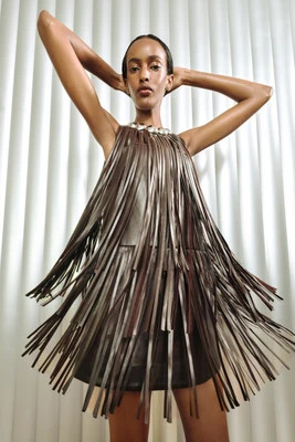 Jupiter Fringe Dress In Dark Choco Brown | Simon Miller