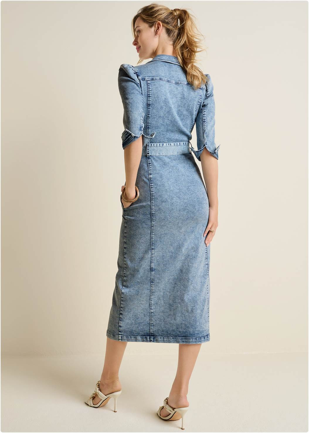 Tie-Waist Denim Midi Dress | VENUS