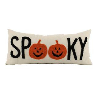Seasonal Abode Inc Dragnell Cream/Orange/Black Fabric Spooky Pillow | The Home Depot