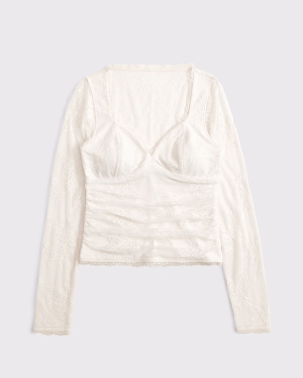 A&F Zoe Bra-Free Long-Sleeve Lace Top | Abercrombie & Fitch (US)