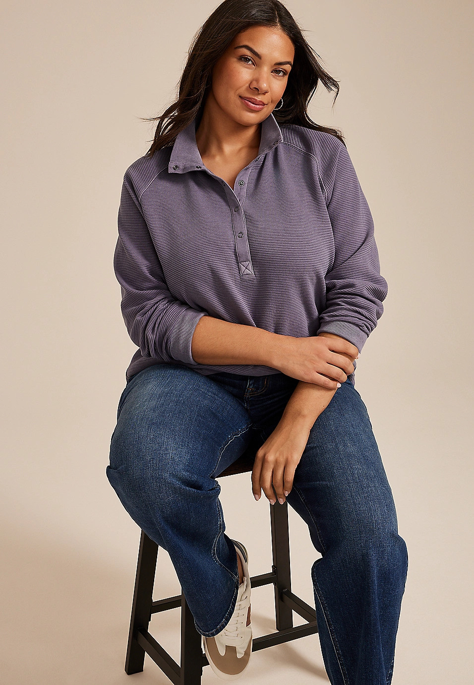 Plus Size Ottoman Snap Button Sweatshirt | Maurices