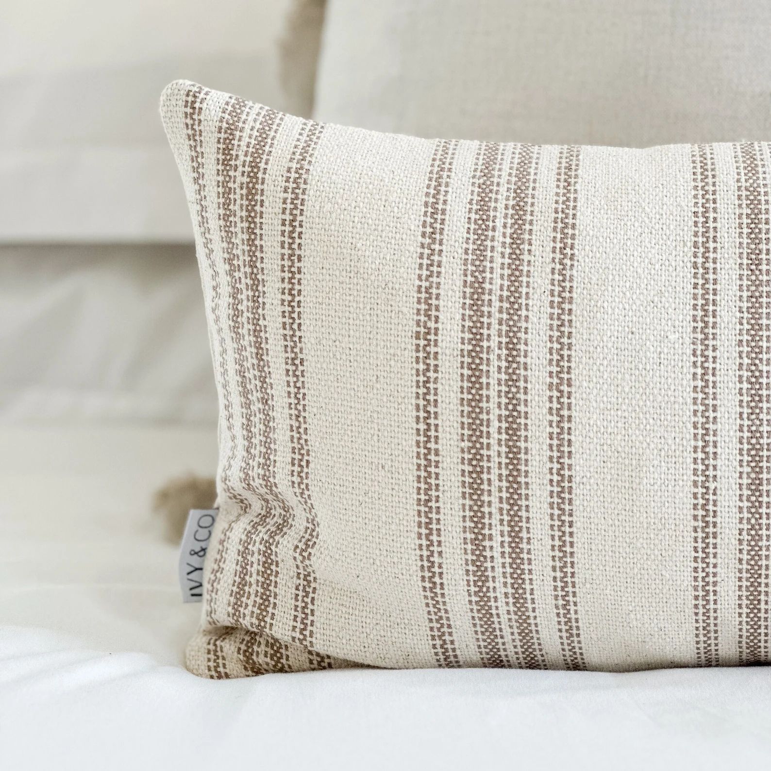 Beige Striped Lumbar Pillow Cover Grain Sack Beige and - Etsy | Etsy (US)