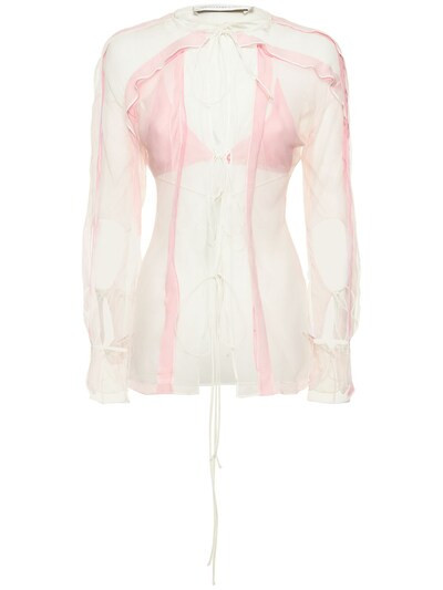 Christopher Esber - Silk chiffon open blouse shirt & bra set - Pink | Luisaviaroma | Luisaviaroma