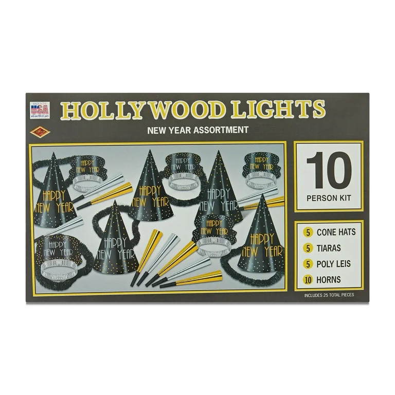 Beistle New Year’s Eve Black, Gold, and Silver Hollywood Lights Party Kit for 10 People | Walmart (US)