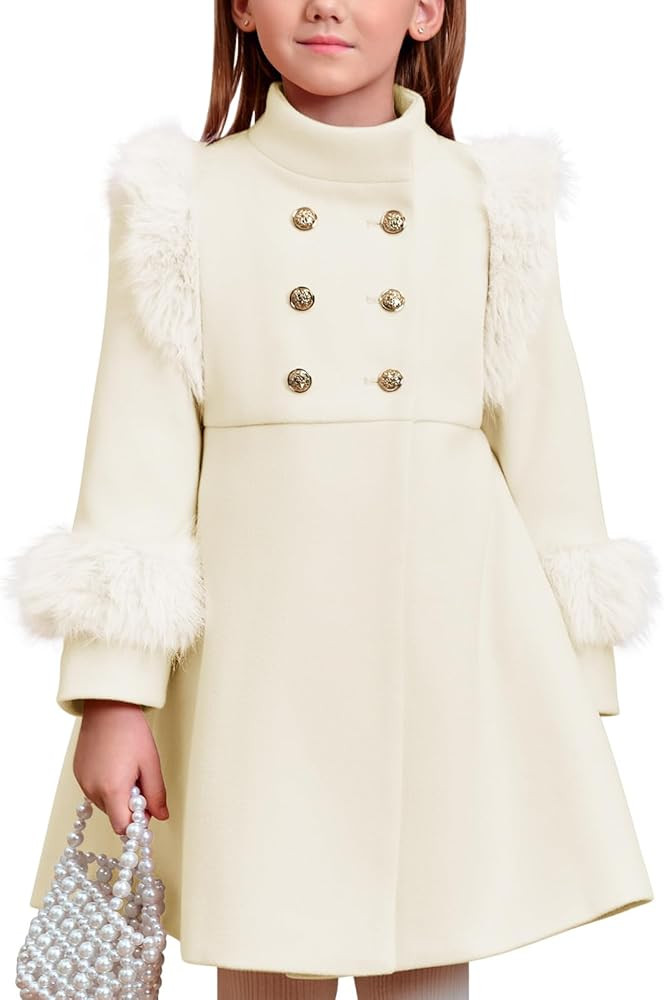 Haloumoning Toddler Girls Faux Fur Dress Coat Kids Winter Warm Jacket Long Sleeve Button Wool Coa... | Amazon (US)