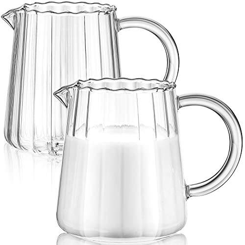 Leinuosen 2 Pcs Small Glass Creamer Pitcher with Spout Milk Frothing Pitcher Elegant Shaped Glass Coffee Tea Milk Creamer Jug Creative Frother Cup (wave Style, 250 Ml) | Amazon (US)