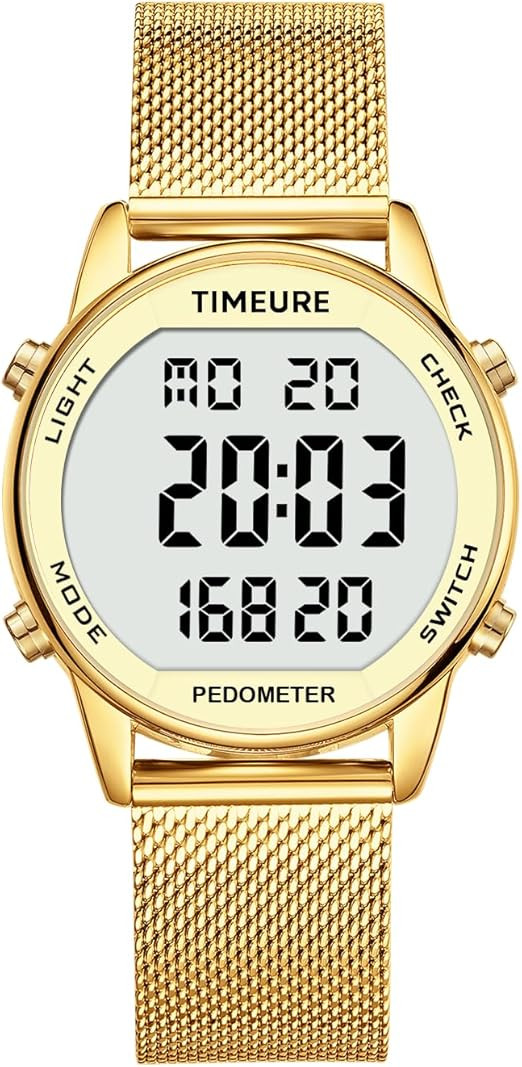 Women's Step Counter Pedometer Watch with Stainless Steel Bracelet, Stylish Design, No App, No Ch... | Amazon (US)