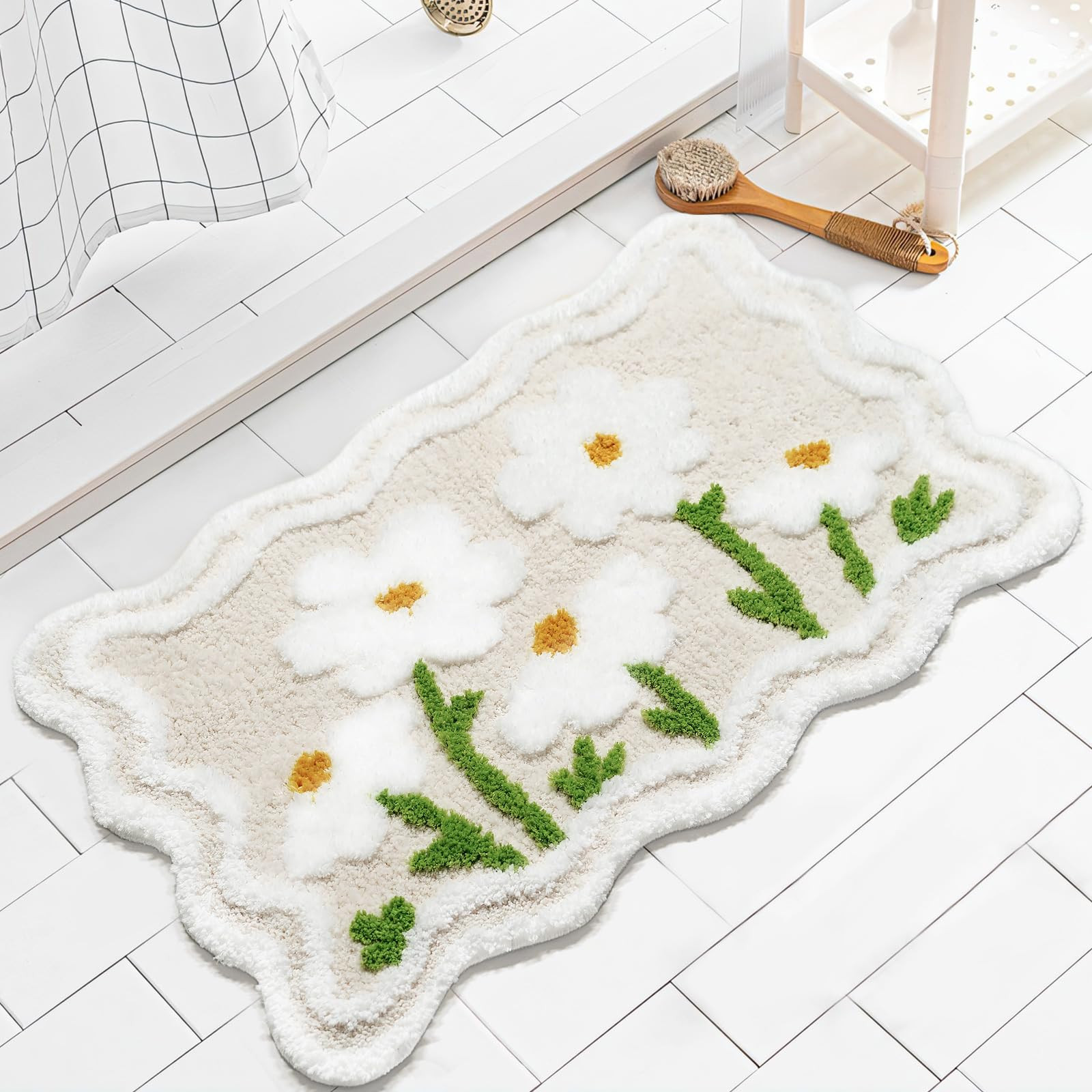 Mocsicka Cute Floral Bathroom Rug - Flower Beige Bath Mat Super Soft Absorbent Non Slip Machine W... | Amazon (US)