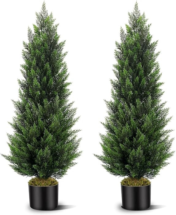 Artificial Topiary Cedar Trees 4FT Tall 2 Set, Outdoor Indoor Faux Pine Shrubs Plants, Realistic ... | Amazon (US)