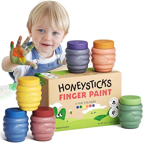 Honeysticks Non Toxic Finger Paint (6 Bright Colors), Washable from Skin, Safe Finger Painting fo... | Amazon (US)