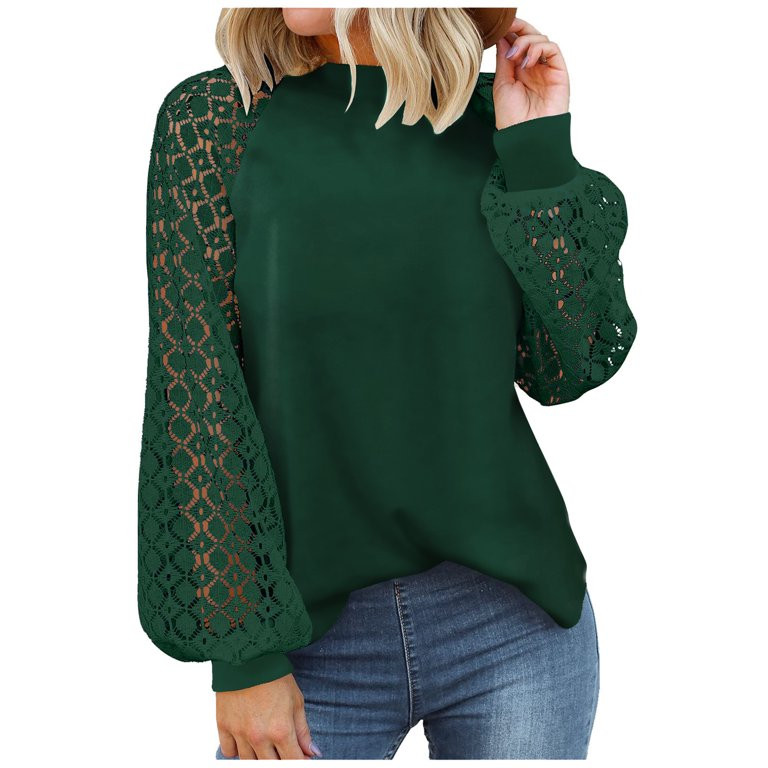 Aligament Womens Womens Summer Tops Long Sleeve Round Neck Pullover Lace Casual Loose Shirt T-shi... | Walmart (US)