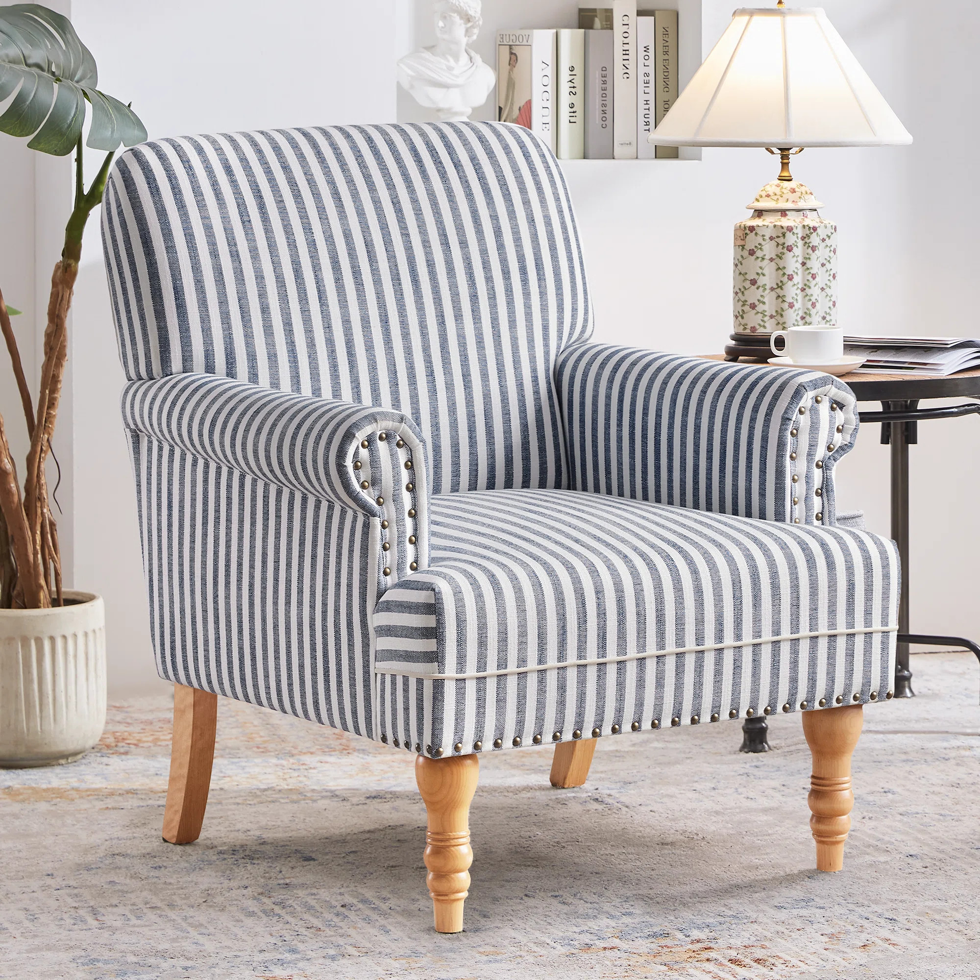 Striped Upholstered Wooden with Rolled Arm | Wayfair North America