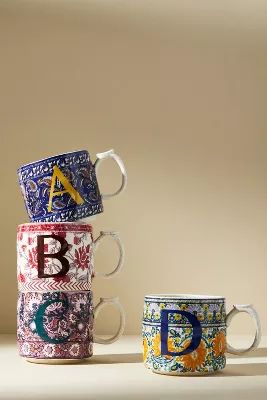 Blockprinted Monogram Mug | Anthropologie (US)