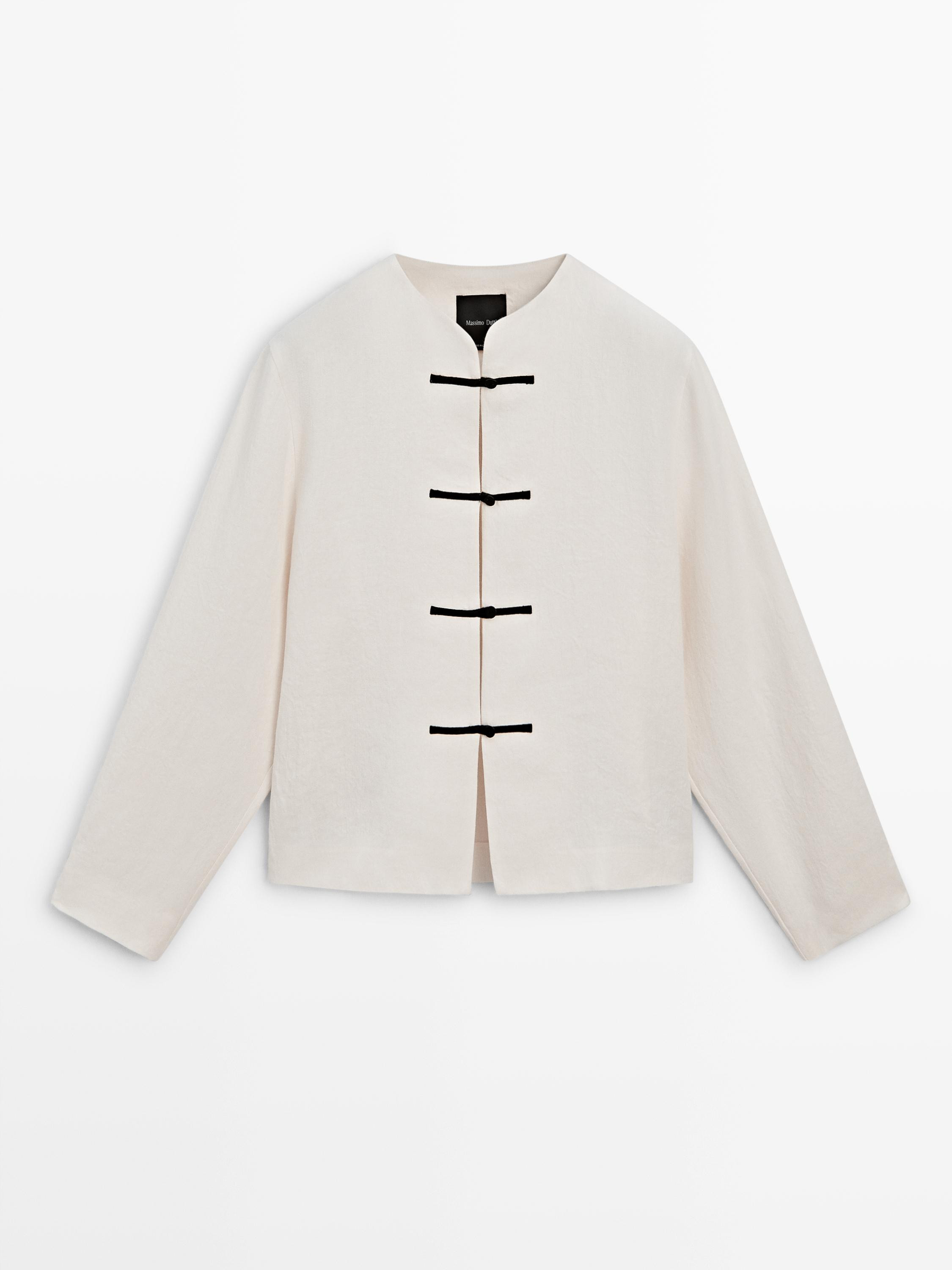 Linen overshirt with button details | Massimo Dutti UK