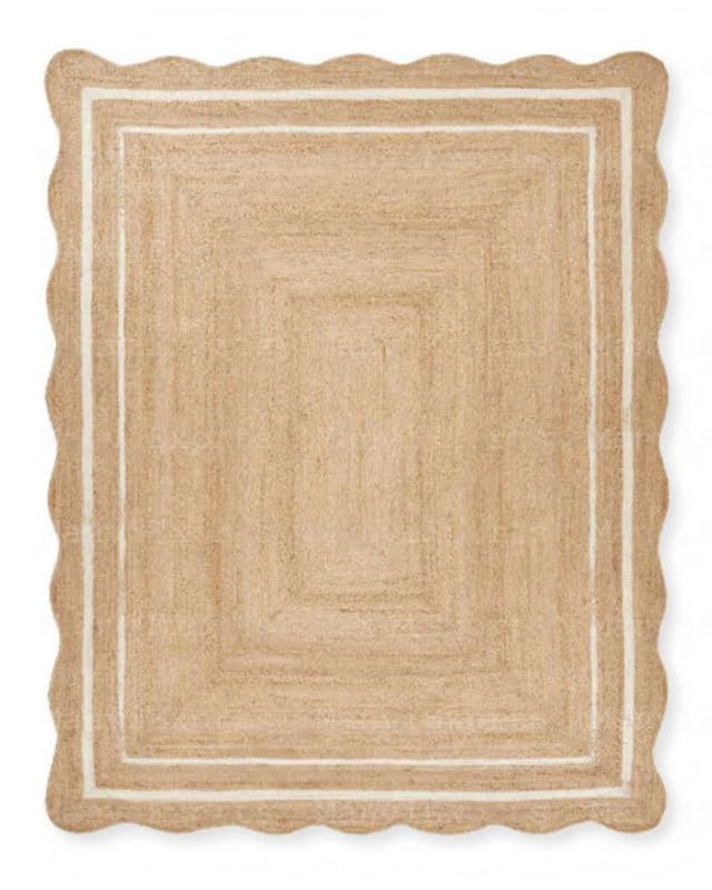 Chouhan Natural Jute Scalloped Bohemian Decor Handwoven Custom Decorative Rug (BD1) (2x3 ft-WHT) | Amazon (US)