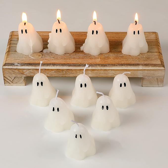 10 Pieces Halloween Ghost Candles Burning Candles Soy Wax White Halloween Decor Candles for Hallo... | Amazon (US)