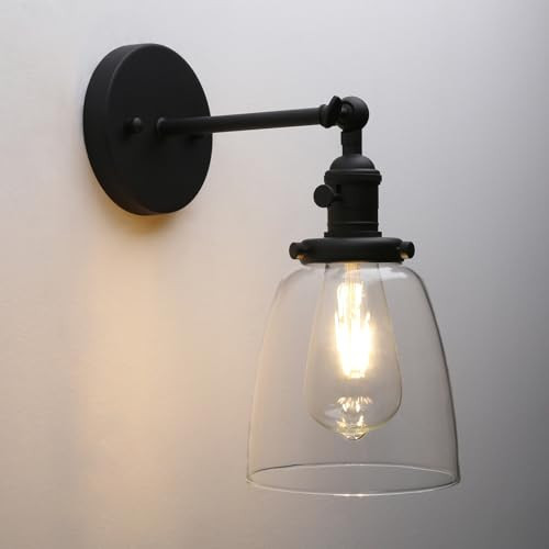 Pathson Vintage Hardwired Wall Sconce with On Off Switch, Clear Glass Black Vanity Light, Indoor Wall Lighting Fixtures for Bathroom Bedside Garage Porch Cafe Club | Amazon (US)