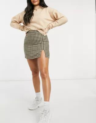 ASOS DESIGN mini skirt with notch hem in checkered print | ASOS (Global)