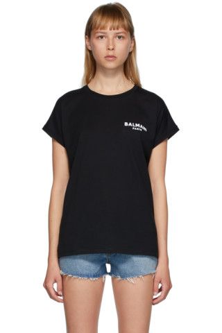 Black Flocked Logo T-Shirt | SSENSE