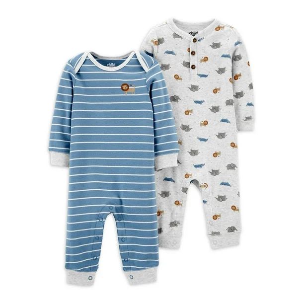Child of Mine by Carter's Baby Boy Long Sleeve Footless Coveralls, 2-Pack, Preemie-12 Months - Wa... | Walmart (US)
