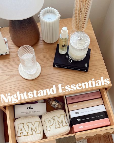 Nightstand essentials 🫶🏼 I love my slip pillowcases and relaxing items I keep on hand!