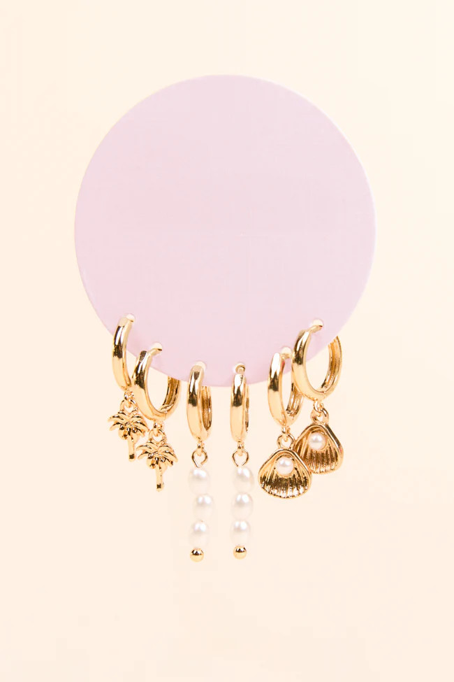 Gold Sea Life Pearl Trio Earring Set | Pink Lily