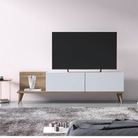 Nuage Oak & White Nordic Tv Stand With 2 Drop-Down Door, Wooden Modern Media Storages | Etsy (US)