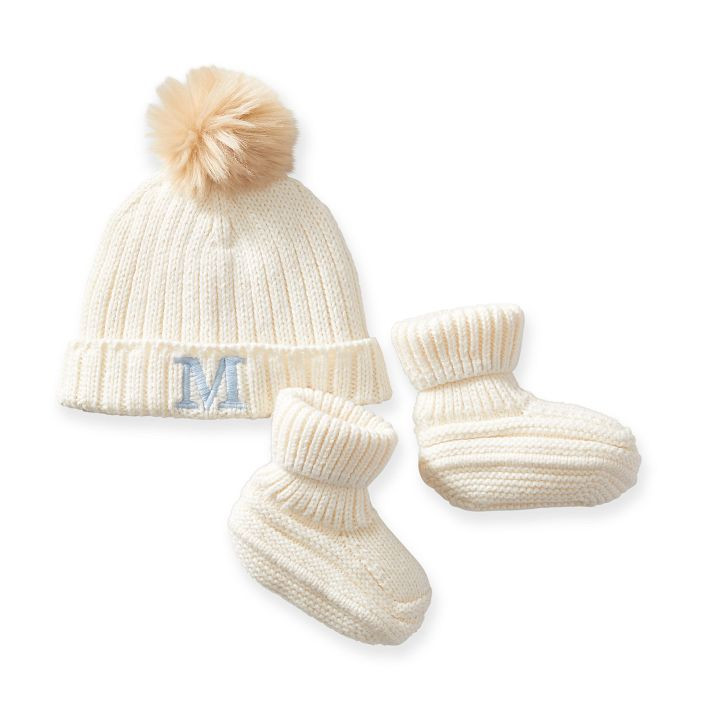 Cotton Cashmere Pom Pom Hat & Bootie Set | Mark and Graham