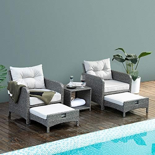 PAMAPIC 5 Pieces Wicker Patio Furniture Set Outdoor Patio Chairs with Ottomans(Gray) | Amazon (US)
