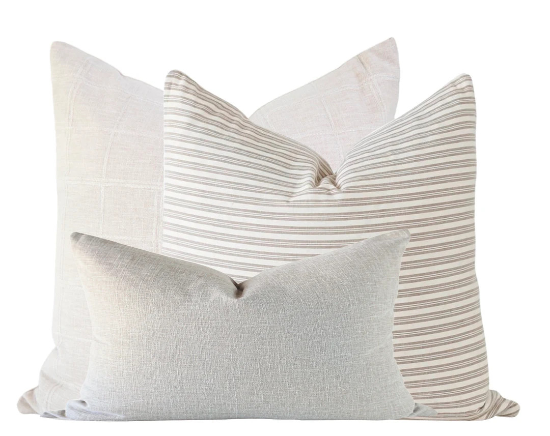 Pillow Combination Set White Textured Pillow Grey Linen - Etsy | Etsy (US)