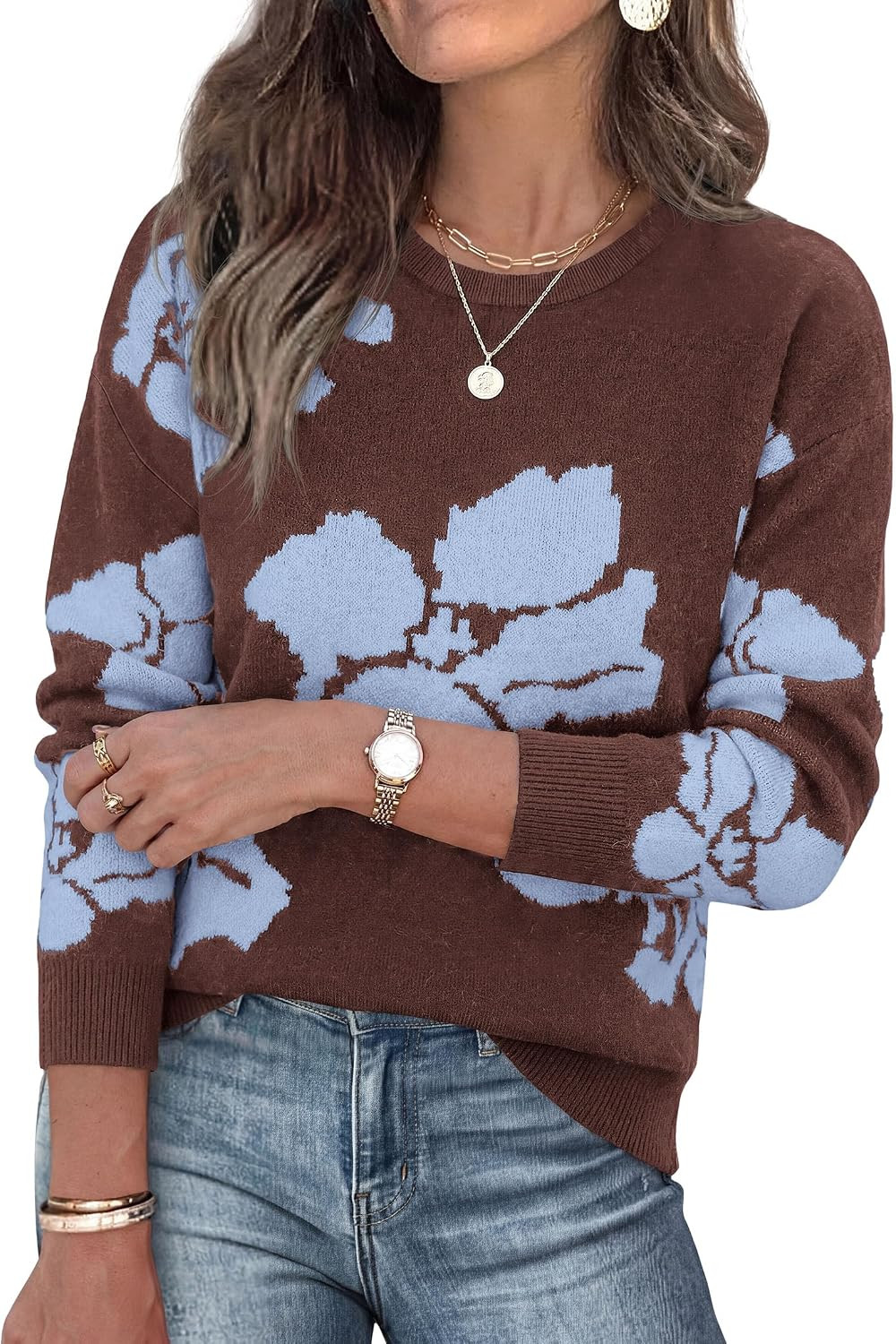PRETTYGARDEN Womens Floral Sweater Crewneck Printed Pullover Tops | Amazon (US)